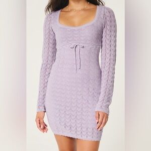 Hollister Long Sleeve Crochet Style Mini Dress Lavender Medium
